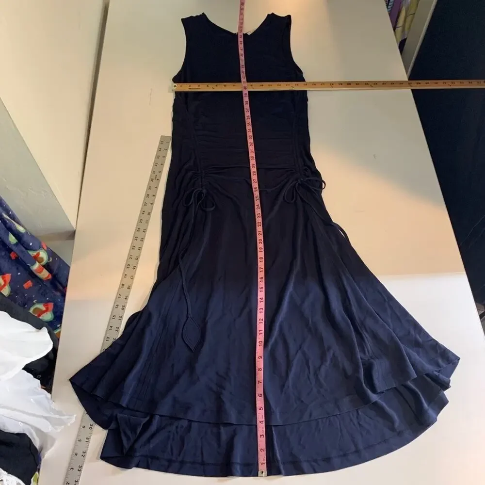 Tory Burch Dress Womens L Large Navy Shannon Sleeveless Front Tie Cinching Midi